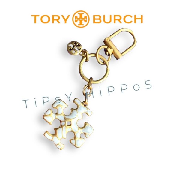 Tory Burch Gold & White Enamel Keychain - Sophisticated Bling For Your Keys - Picture 4 of 4